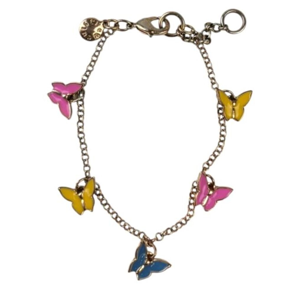 J.Crew Crewcuts Girls Multi Color Enamel Butterfly Charm Link Bracelet Gold Tone